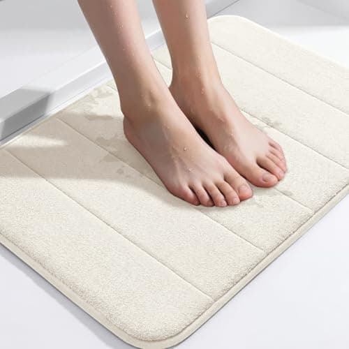 Flamingo P Memory Foam Bath Mat Rug Soft Non Slip Absorbent Bathroom Shower Mats Machine Washable, 24x17 Inches, Ivory White
