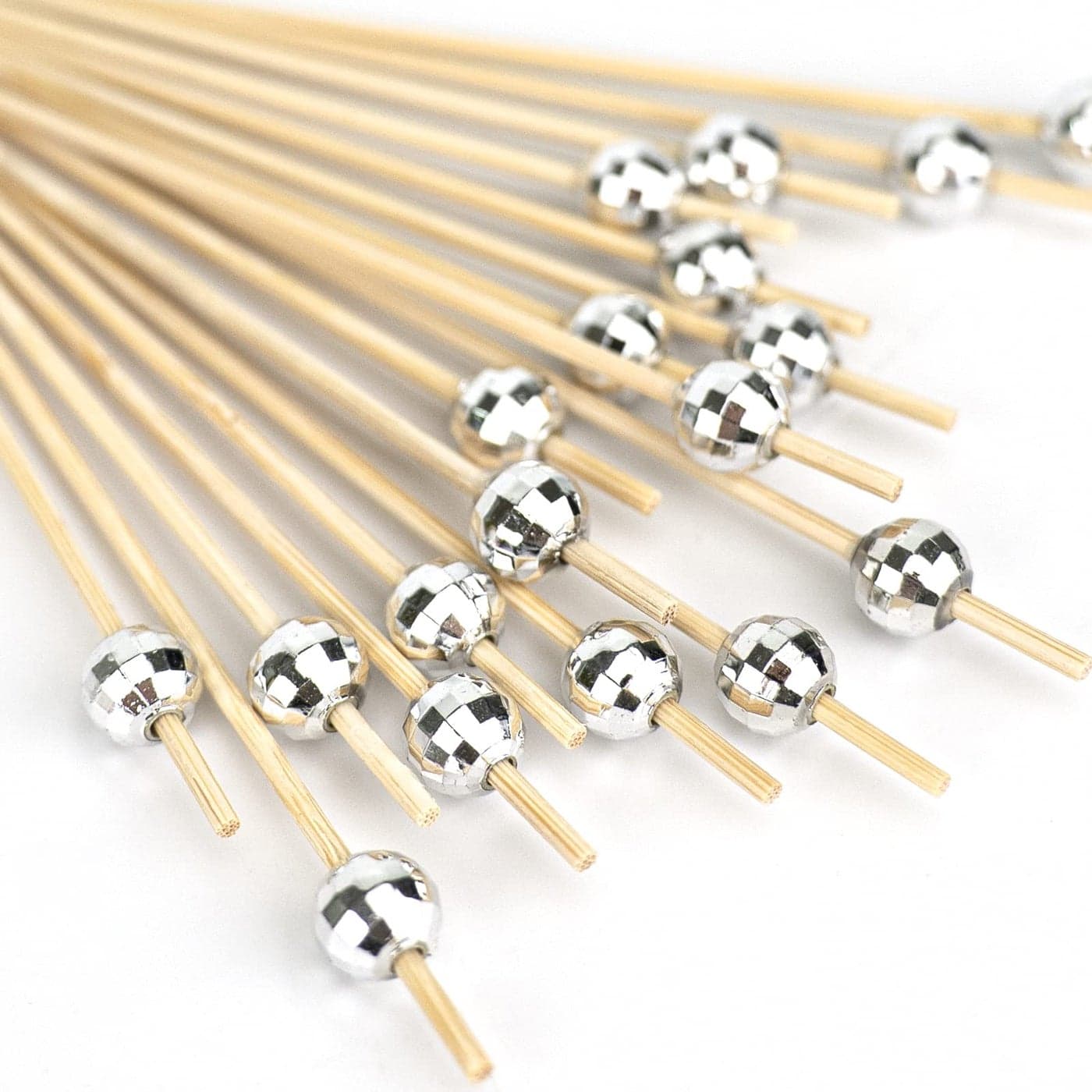 DecorWoo 100 Pcs Cocktail Picks Disco Ball Decorative Toothpicks for Appetizers Silver Cocktail Skewers for Appetizers Wooden Long Cocktail Picks Disco Theme for Party Supplies 47 Inch Silver