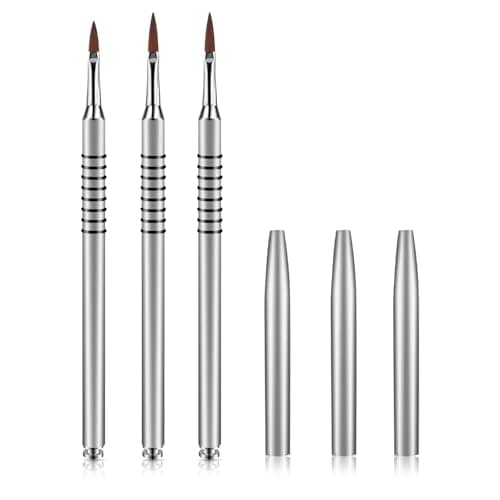 3 Pack 3D Flower Brush for Acrylic Nail Brush 245 Kolinsky Nail Art Brushes for Acrylic Nails Flower Nails Design Brushes for Sculpture with Non Slip Grip Handle Silver