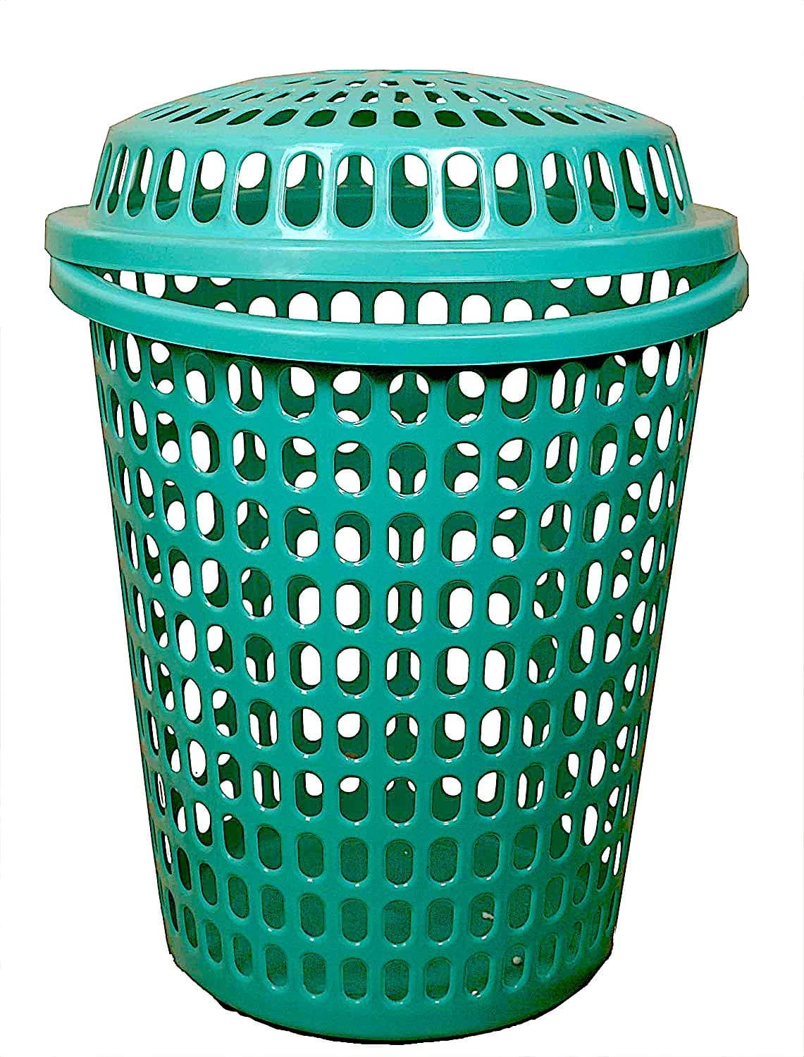 mastBus Royal Laundry Basket with Lid for Clothes Plastic 50 Litre Capacity Heavy Durable Plastic Kapde Rakhne ki Bucket Green 1Pcs