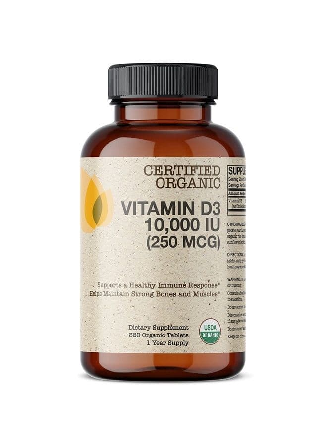 Vitamin D3 10,000 IU (250 MCG) Supports a Healthy Immune Response, Helps Maintain Strong Bones and Muscles, 360 Organic Tablets