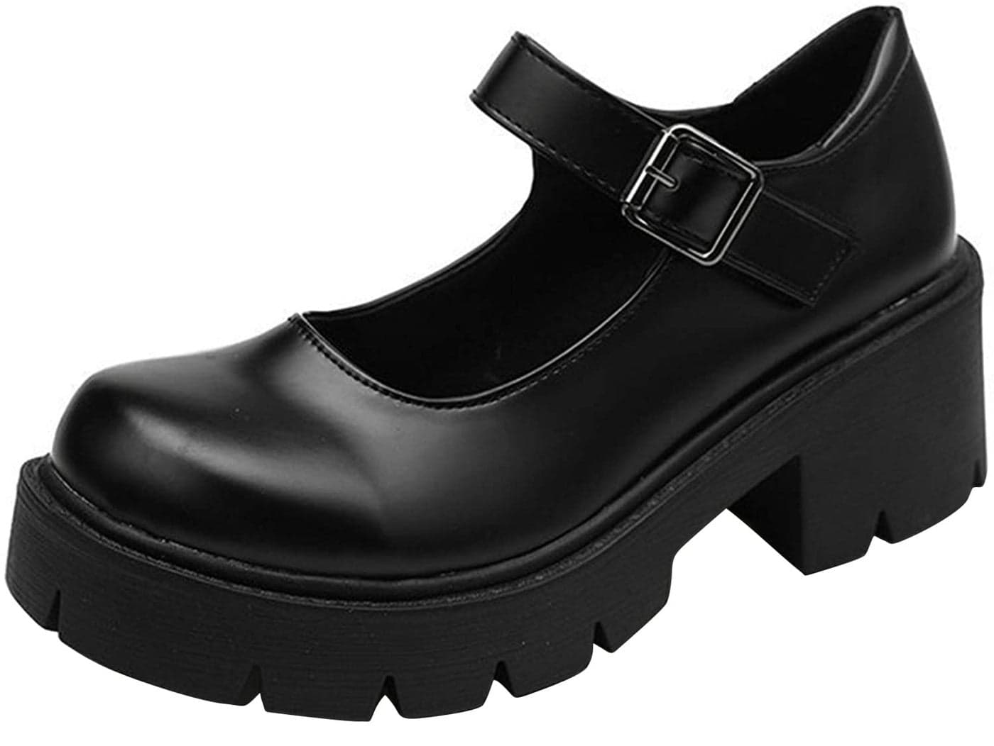 Womens Platform Mary Janes Chunky Heel Ankle Strap Uniform Dress Shoes Heeled Gothic Lolita Oxfords 7 Single StrapMatt Black