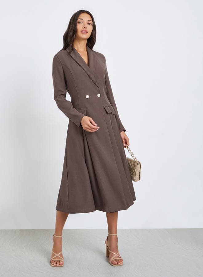 Women Brown Long Sleeves Blazer Midi Dress — XL