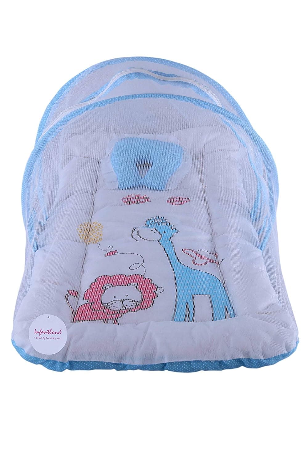 Infantbond Baby Folding Digital Print Mattress with Mosquito Net06 MonthsSize L32Inchs B19Inchs Blue
