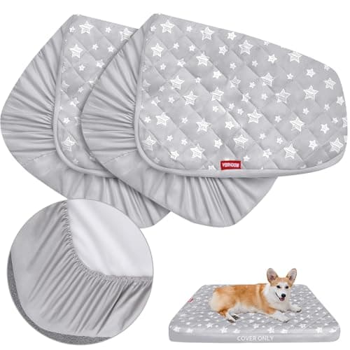 Moonsea Dog Bed Covers Replacement Washable 2 Pack, Waterproof Dog Bed Covers Dog Pillow Cover Quilted, Pet Bed Cover Lovely Grey Star Print, Puppy Bed Cover 20x30 Inches, for Dog/Cat, Cover Only