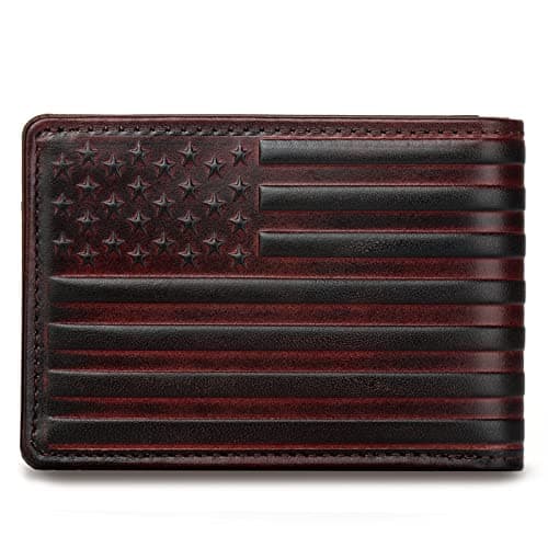 Pefiam Full Grain Leather Wallets for Men, Bifold Wallets for Men, Mens Leather Wallets with 12 Slots, RFID Blocking, Gifts for Men (USA Flag, Red)