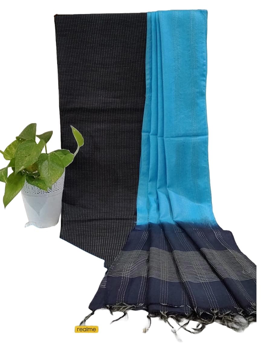 HAIDER ALI AND SONS Handloom Semi Tussar Silk Unstitched Suit Set for Women with Dupatta | Salwar Suit Dress Material for Women & Girls | Top - 2.5 Mtrs, Bottom - 2.50 Mtrs & Dupatta - 2.3 Mtrs | Blue