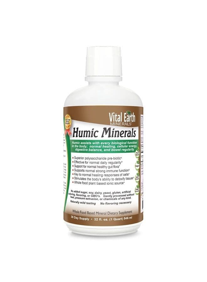 Vital Earth Humic Minerals - 70+ Trace Minerals with Naturally Occurring Fulvic Acid, Alkalizing Liquid Mineral Supplement for Detox, Gut Health, Wellness, 32 Fl Oz