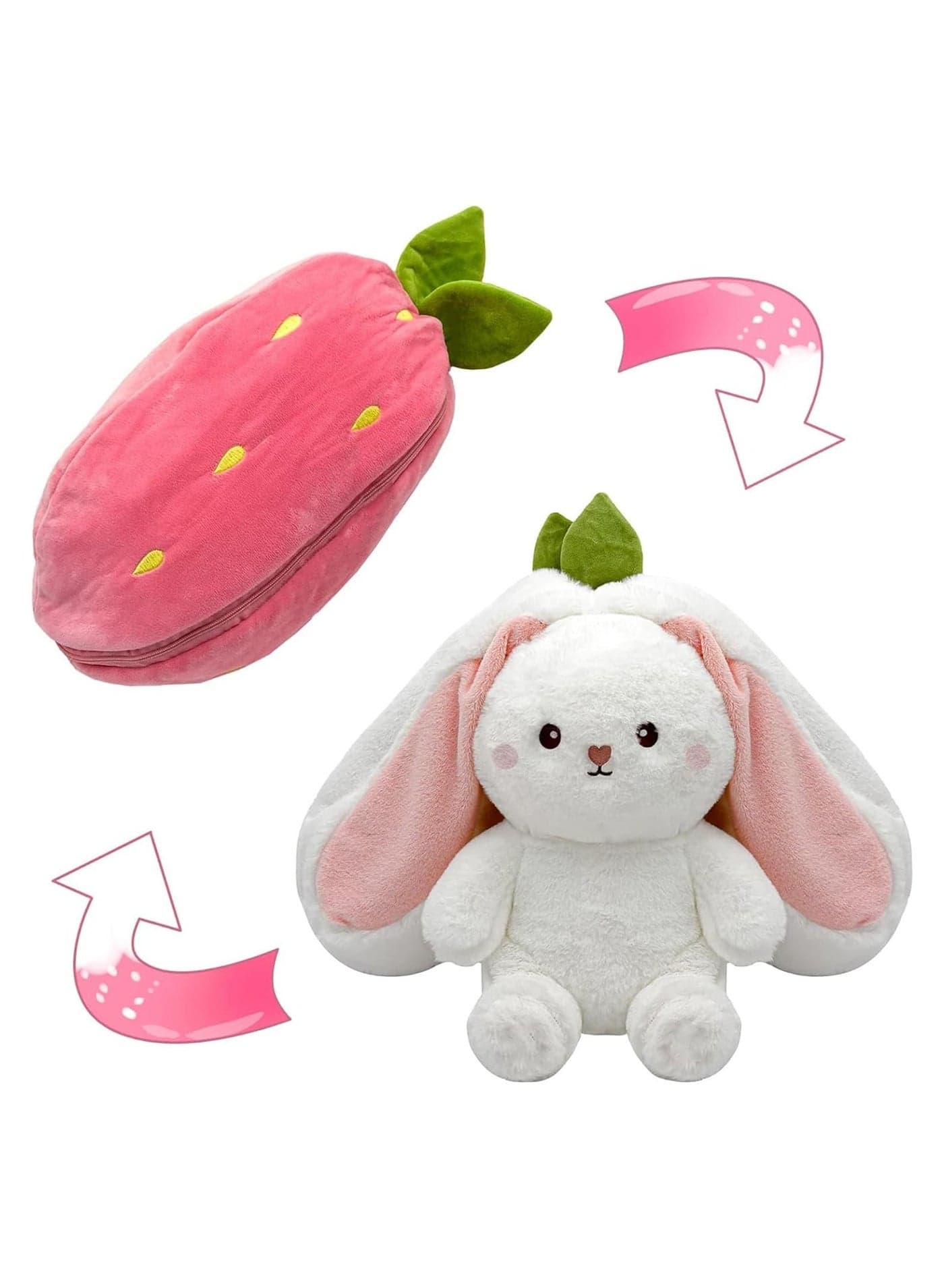 Novelty Bunny Plush Toy - Reversible Cuddle Bunny Plush Doll with Zipper Cute Soft Bunny Toy Pillow