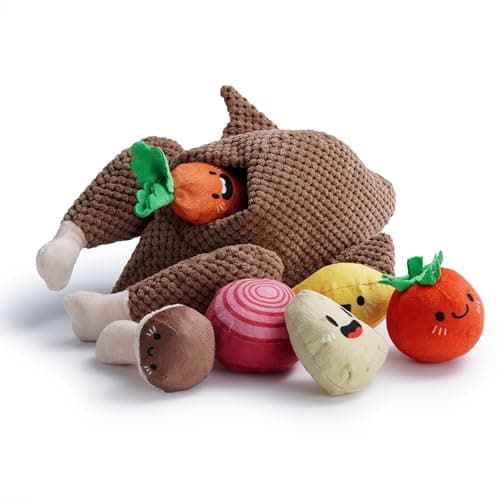 Nocciola 7 in 1 Thanksgiving Turkey Dog Toys Squeaky Stuffed Soft Interactive Cognitive Enrichment Hide and Seek Dog Chew Toys for Large Medium Small Dogs Cute Plush Pet Supplies 7 Packs