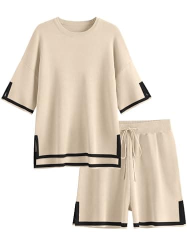 LILLUSORY 2 Piece Sets for Women Summer 2025 Two Piece Matching Lounge Sets Short Casual Outfits Cute Vacation Clothes Apricot M