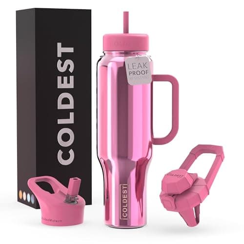 Coldest Tumbler with Handle and Straw Lid 3 Lids Insulated Reusable Stainless Steel Water Bottle Travel Mug Gifts for Women Him Her Limitless Collection 46 oz Pink Reflections
