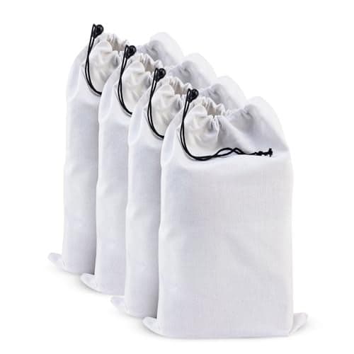LFH Cotton Rich Shoe Storage Bags with Drawstring Dustproof Breathable Reusable Organizer Perfect For Travel Dorm Hotel College Gym Easy to Carry Machine Washable 8x17 Pack of 4 White