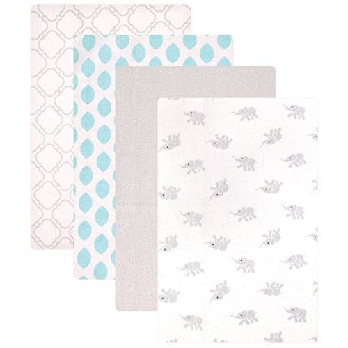 Luvable Friends Unisex Baby Cotton Flannel Receiving Blankets, Elephant 4-Pack, One Size