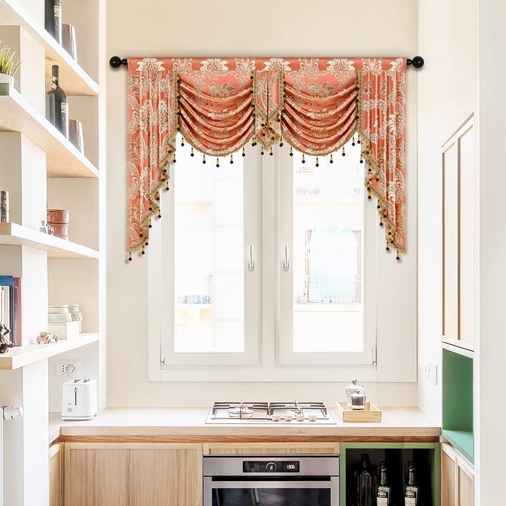ELKCA Damask Coffee Jacquard Swag Waterfall Valance Luxury Curtain Valance for Living Room Kitchen ValanceRod Pocket W69 Inch1 Panel