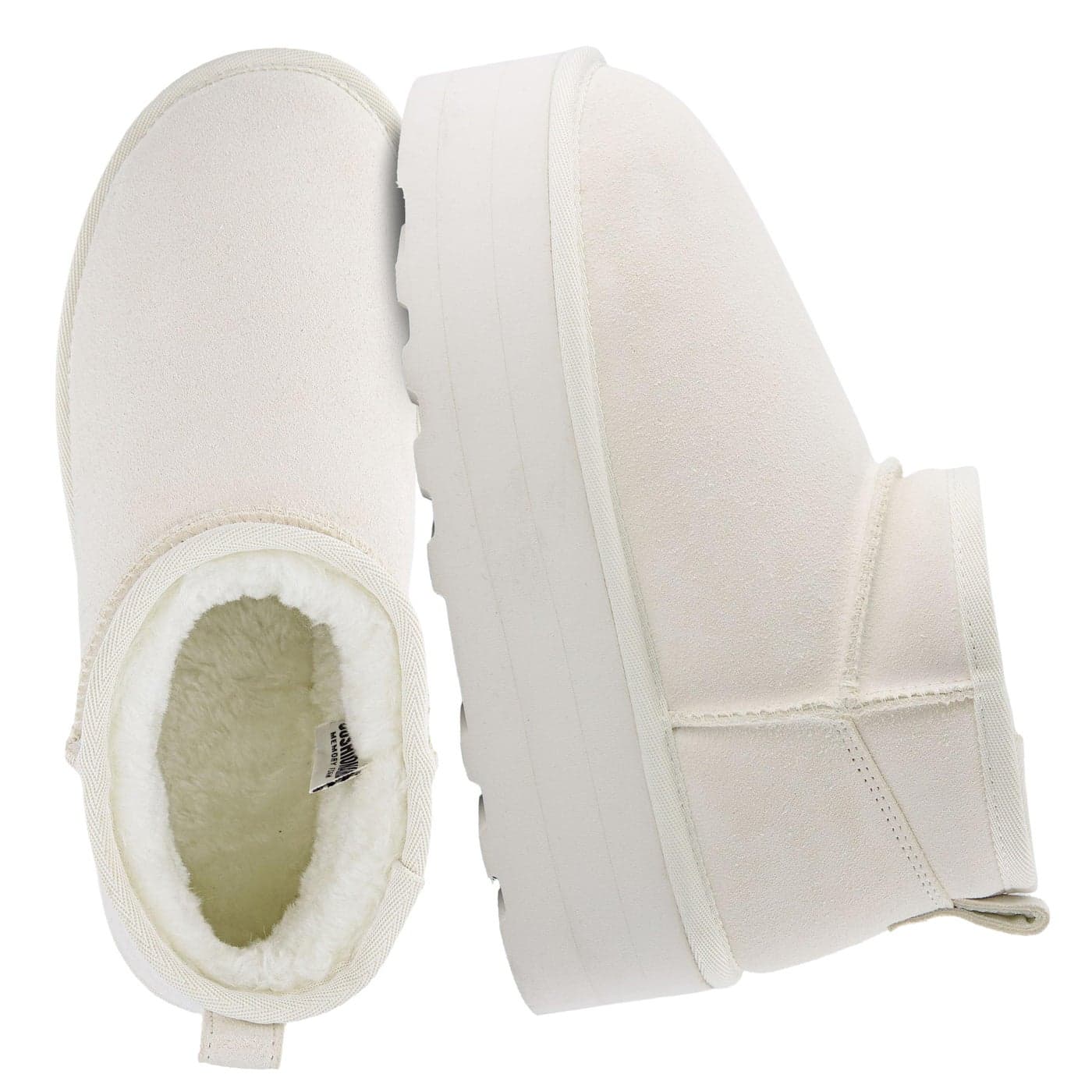 CUSHIONAIRE Hippy Womens Platform Ankle Boots Genuine Suede Faux Fur Lining Cozy Winter SlipOn Design boots for women OFF WHITE 8