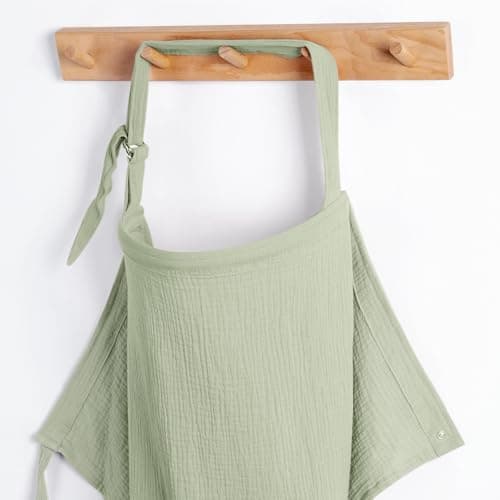 Blissful Diary Muslin Nursing Cover for Breastfeeding Breathable Breastfeeding Cover up with Arch Neckline for Women Nursing ApronSage Green