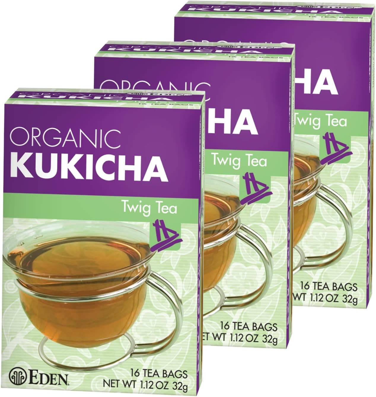 Eden Organic Kukicha Roasted Twig Tea - Low Caffeine, 16 Unbleached Manila Tea Bags