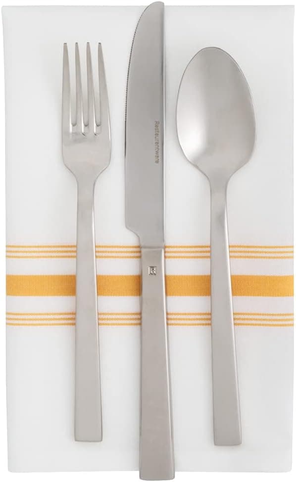 Restaurantware185 x 2275 Inch Bistro Napkins 10 Tightly Woven Restaurant Cloth Napkins Machine Washable Durable White With Yellow Stripes Polyester Dinner Napkins Restaurant Quality Soft