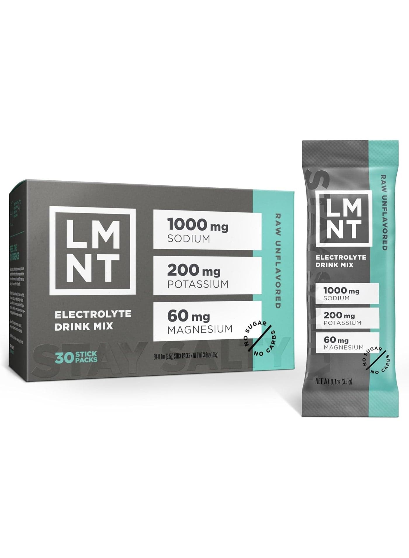 LMNT Keto Electrolyte Powder Packets | Paleo Hydration Powder | No Sugar, No Artificial Ingredients | Raw Unflavored | 30 Stick Packs