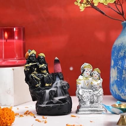 Yoshiva Radha Krishna Fog Smoke Backflow Incense Burner Combo with 10 Free Incense Cones for Home Dcor