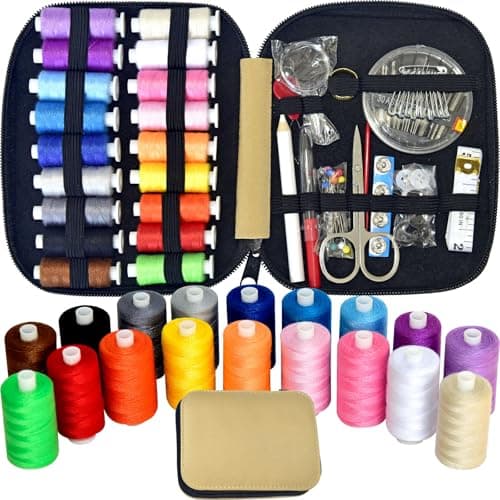 Sewing Kit with Case Portable Sewing Supplies for Home Traveler Adults Beginner Emergency Contains 18 Sewing Thread Scissors Needles Measure etcVery Light Tan