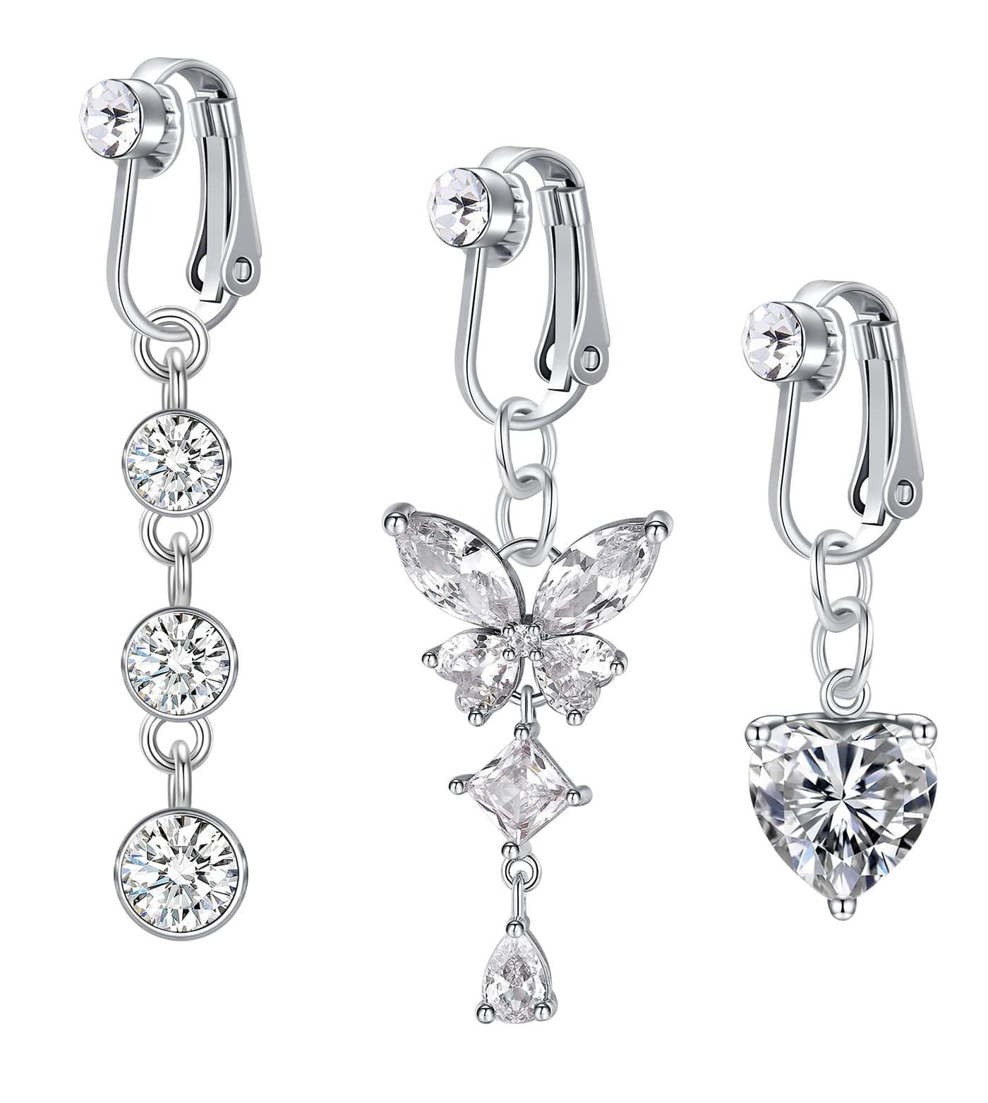 D.Bella Fake Belly Ring Fake Belly Piercing Clip on Belly Button Rings Surgical Steel Fake Belly Button Ring Fake Earrings Butterfly Non Piercing Jewelry