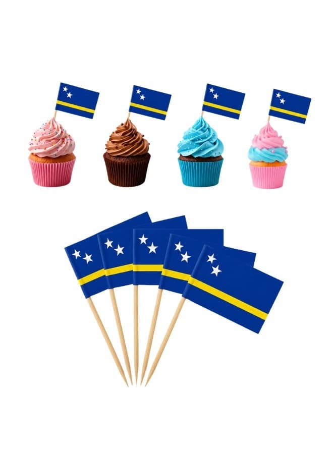 Football Cake Topper Set | 48 Country Flags | Pack of 50 Decorations (Curacao)