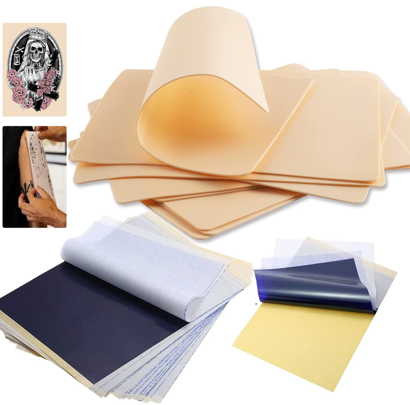 45Pcs Tattoo Practice Skins with Transfer Paper Anghie 15Pcs Tattoo Fake Skin and 30Pcs Tattoo Stencil Paper 8x6in Tattoo Skins with A4 Size Tattoo Tracing Paper for Tattoo Supplies Tattoo Practice