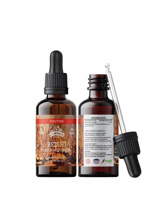 Reishi Tincture, Organic Reishi Mushroom Extract (Ganoderma Lucidum) Dried Mushrooms Supplement, Non-GMO in Cold-Pressed Organic Vegetable Glycerin 700 mg, 2 oz (60 ml)