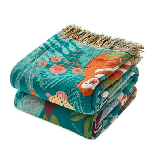 MSGKV Throw Blanket for Bed Cotton Animals Twin Size Couch Blanket 60"x80" Muslin Spring Breathable Lightweight Farmhouse Blankets Home Decor All Seasons