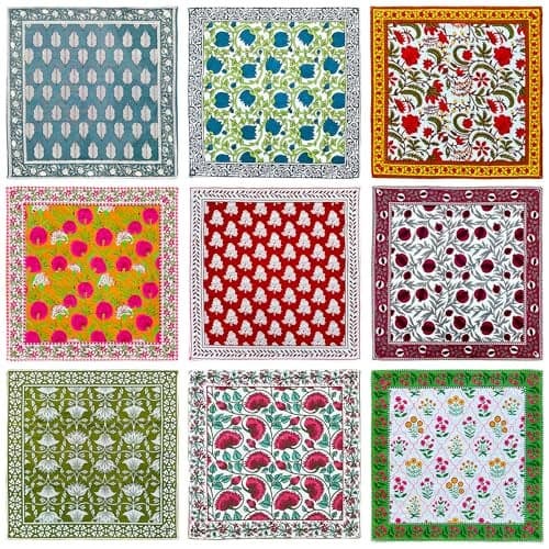 DIYANAIMPEX 10 Pc Cotton Cloth Napkins Hand Block Print Hand Made Size 16x16 Inch Printed Home Decor Indian Eco Friendly Mix Lot Dinner Napkins Multiborder