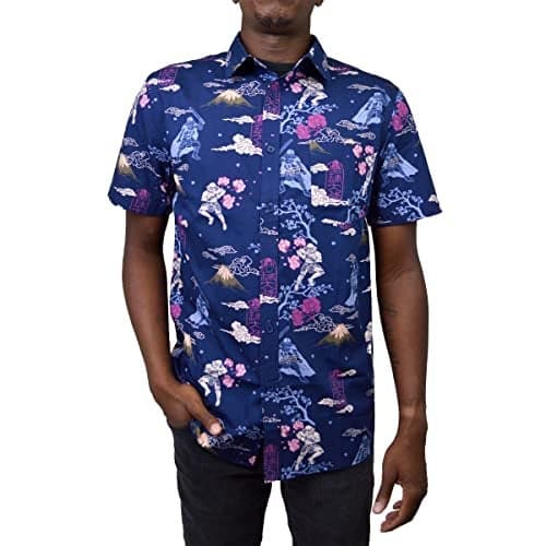 STAR WARS Men's A New Hope Darth Vader and Stormtroopers Samurai Print Button Down Shirt - Navy - Large