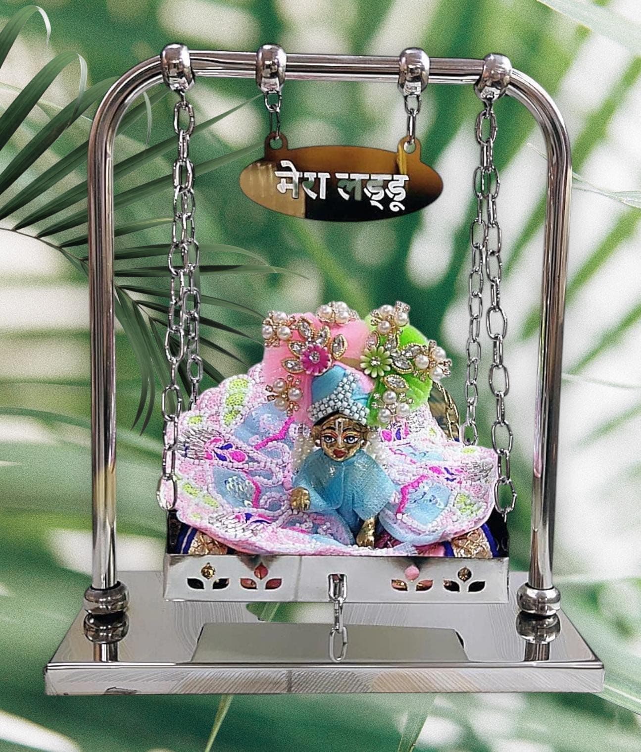 PARTISH Jhula for Laddu Gopal Size 3 Number | Krishna Bal Gopal Jhula for Ladoo Gopal - Steel Swing for Kanha Ji | Thakur Ji | Janmashtami Palna for Home Temple Mandir