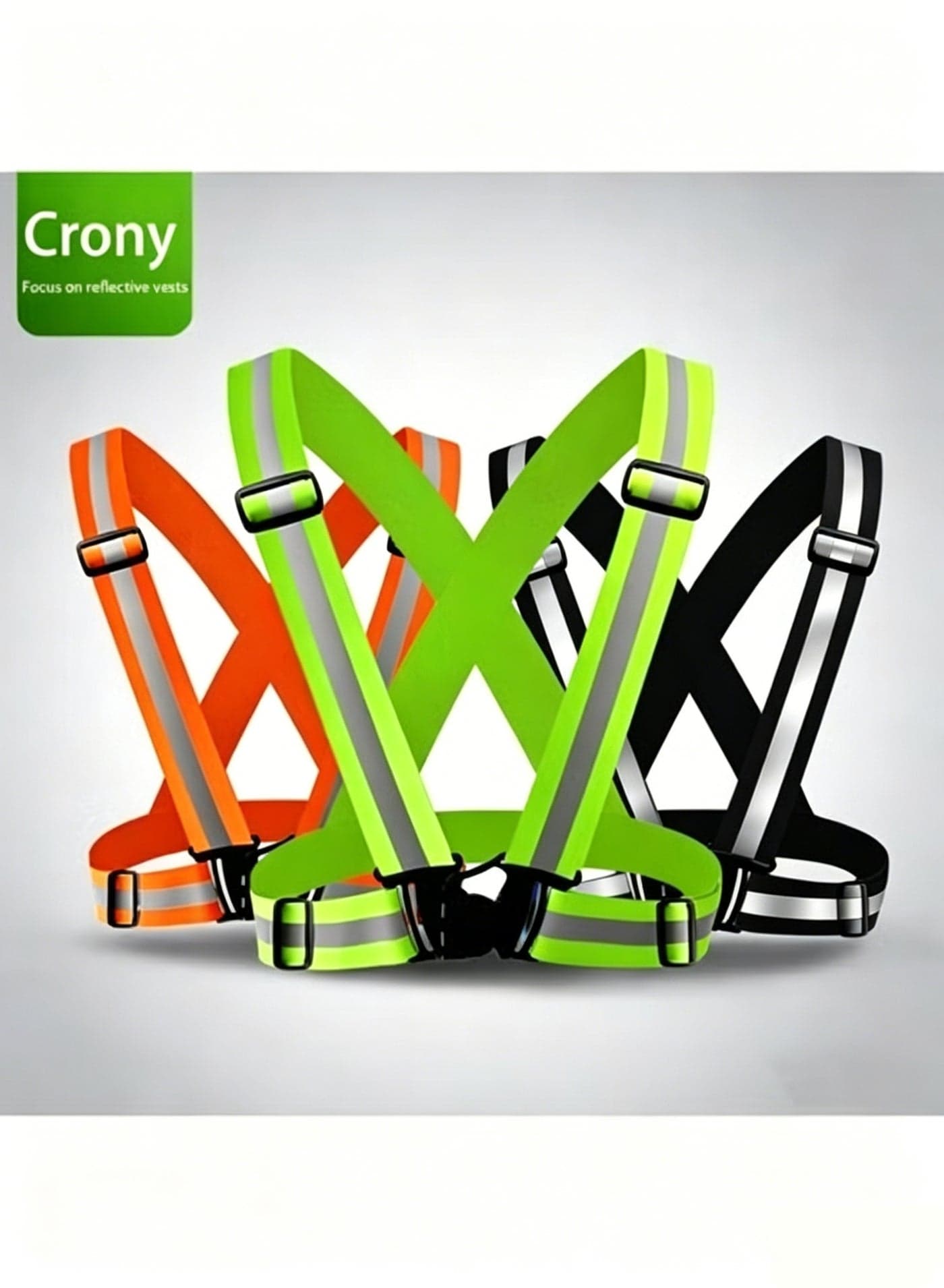 Crony High Visibility Reflective Safety Vest for Electric Scooter, Cycling, Running, and Work – Unisex, Adjustable Elastic Strap, Fluorescent Warp-Knitted Fabric, Durable & Washable, High-Intensity Reflective Lattice for Enhanced Safety, Ideal for Nighttime & Outdoor Activities, Easy-to-Use Velcro C
