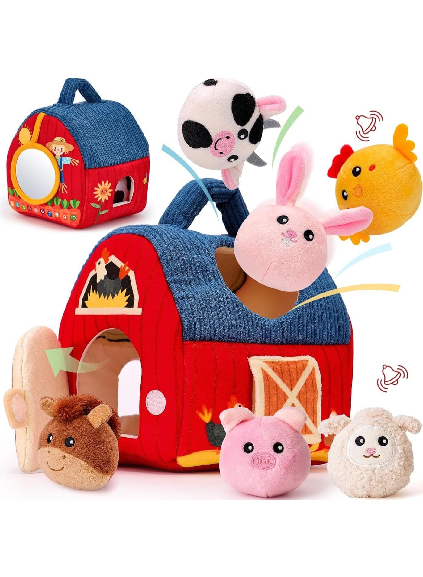Baby Toys 6-12 Months: Plush Surprise Barn with Stuffed Farm Animals, Rattle, Crinkle Paper, Mirror, Busy Montessori Toys for Babies, Infant, Newborn, Sensory Toys for Toddlers 1-3
