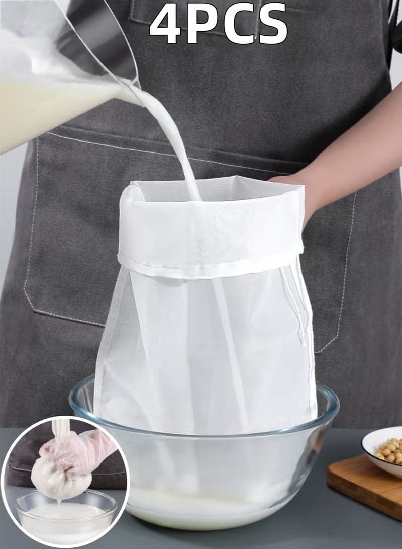 4pcs Food Grade Soy Milk Filter Bags Vegetable juice filter bag, 200Mesh 75Micron 20*30CM Fine Mesh Bag Milk Filter Bag All Purpose Food Strainer Nylon Cheesecloth