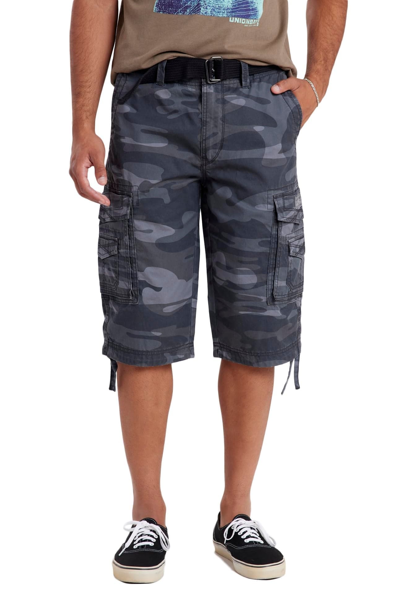 UNIONBAY mens Cordova Belted Messenger - Reg and Big Tall Sizes Cargo Shorts, Black Camo, 32 US
