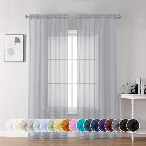 Chyhomenyc Light Grey Sheer Curtains 84 Inch Length 2 Panels Light Filtering Soft Airy Voile Rod Pocket Sheer Window Drapes for Bedroom Living Room Each 42Wx84L Inches