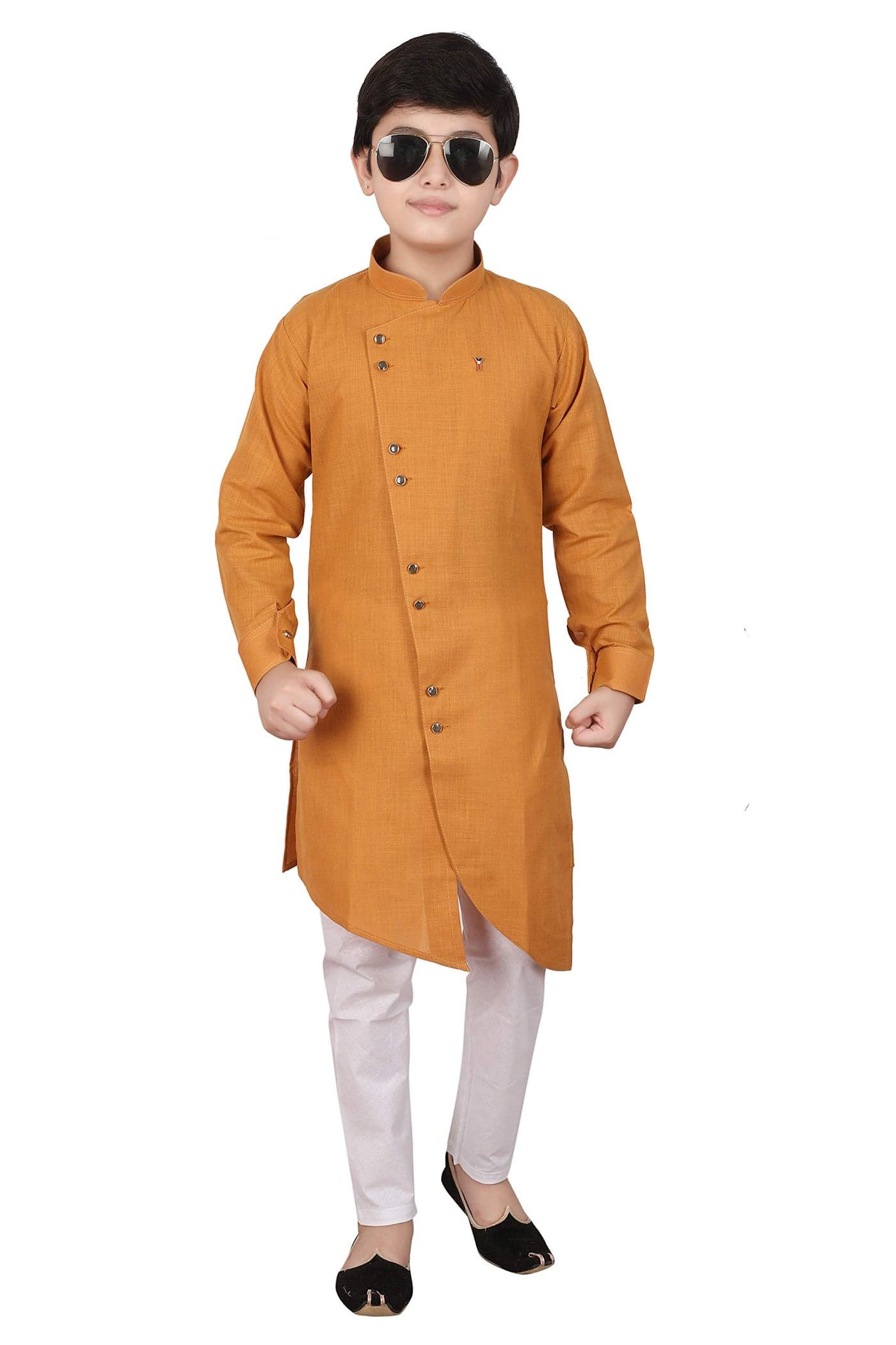 Pro-Ethic Style Developer Boy's Cotton Blend Kurta Pajama Set (S-109 mustard 10_Yellow_10 Years-11 Years)