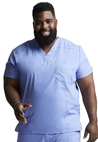 Dickies Men's V-Neck Scrub Double Chest Pocket Top, Ceil Blue, 4X-Large