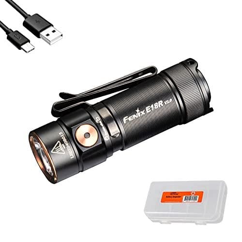 Fenix E18R V2.0 EDC Flashlight, 1200 Lumens USB-C Rechargeable Ultra Compact Pocket Light (Black)