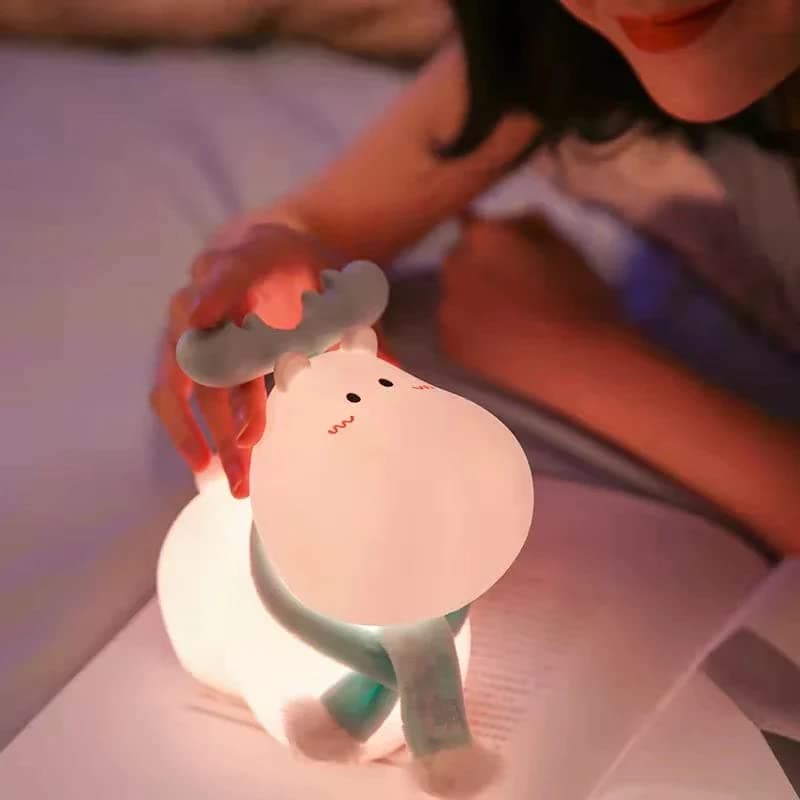 NYRWANA Reindeer Light, Night Lamp for Kids, Night Light for Bedroom, Birthday Gift for Kid, Cute Table Lamp, Silicone Rechargeable Lamps with Charging Plug, Valentine Gift for Girlfriend (Multicolor)