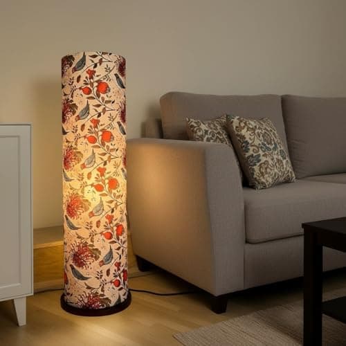 BTR CRAFTS® Wooden Cylinder Floor Lamp with Bird Shade - Decorative Standing Light for Living Room Corner (Bulb Not Included, Natural Wood)