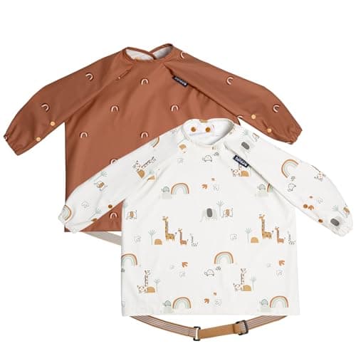 BIBaDO - Long Sleeve Baby Bibs - Babies & Toddlers 6-36 Months - Coverall Baby Led Weaning Bib - Easy Wipe, Soft & Waterproof