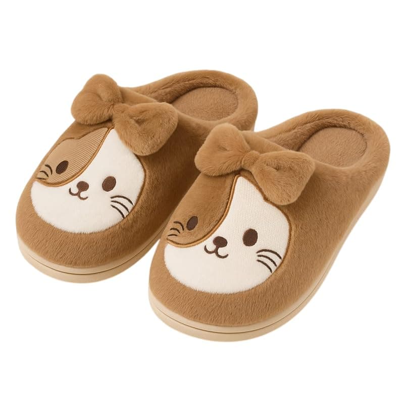 Krystle Unisex Cartoon Dog Plush Slippers for Men & Women – Winter Warm Indoor House Slippers with Soft Sole, Cute Animal Design (Green,10UK)