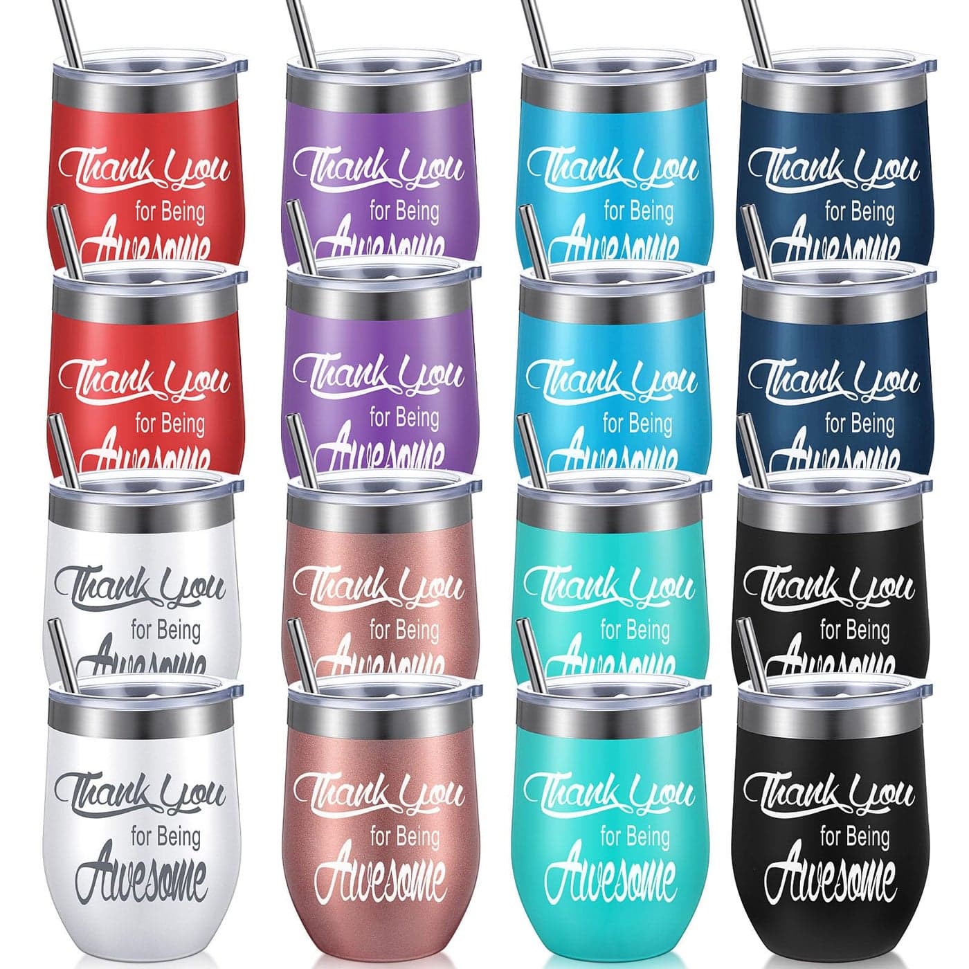 Sieral Thank You Gifts Thank You for Being Awesome Wine Tumbler Employee Appreciation Gifts for Women Men Coworkers Friend Stainless Steel Insulated Tumbler with StrawMultiple Color8 Pcs