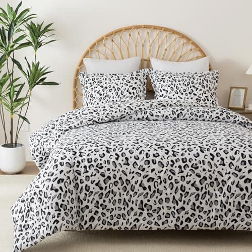 Caressma White Leopard Print Comforter Set, Twin Size 2 Pieces for All Seasons, Untamed Wilderness Style Comforter with Pillowshams, Ultra Soft Microfiber