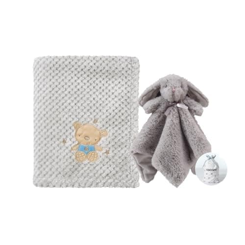 CREVENT Soft Cozy Baby Blankets for Boys Girls + Security Blanket, Set with a Gift Bag Newborn Essentials (Grey)