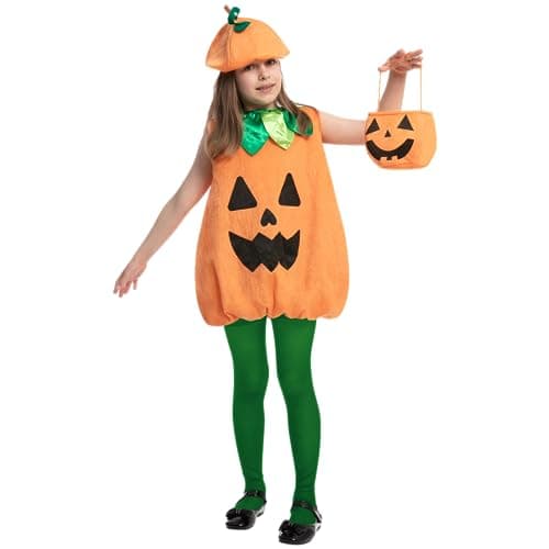 Spooktacular Creations Halloween Child Girl Pumpkin Dress Costume with Hat Basket for Halloween Dress Up Themed Party Cosplay Events Small 57 yrs
